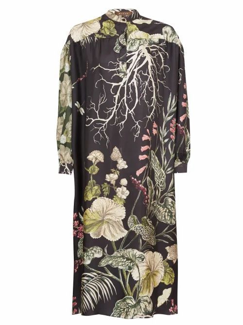 Biyan - Liga Ayssen Floral-print Silk-twill Dress - Womens - Black Multi
