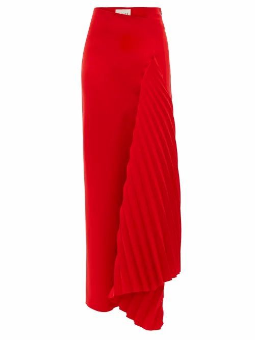 A.w.a.k.e. Mode - Asymmetric Pleated Crepe Skirt - Womens - Red