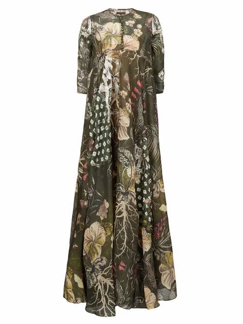 Geneta Beaded Floral-print Silk Maxi Dress - Womens - Green Multi