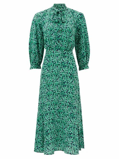 Cefinn - Daria Shattered Glass-print Crepe De Chine Dress - Womens - Green Multi