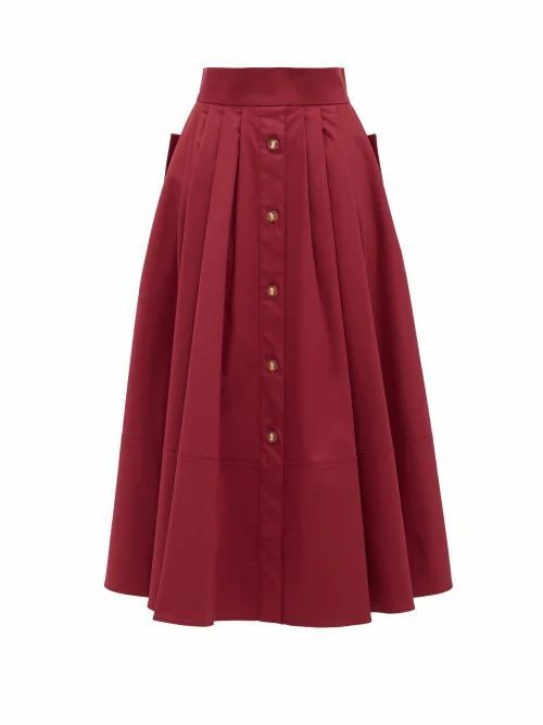 Françoise - Pleated Cotton-blend Midi Skirt - Womens - Burgundy