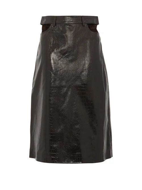 Dodo Bar Or - Perla Crocodile-effect Leather Skirt - Womens - Dark Brown