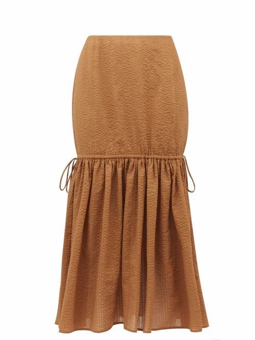 Marysia - Seashell Cotton-seersucker Midi Skirt - Womens - Brown