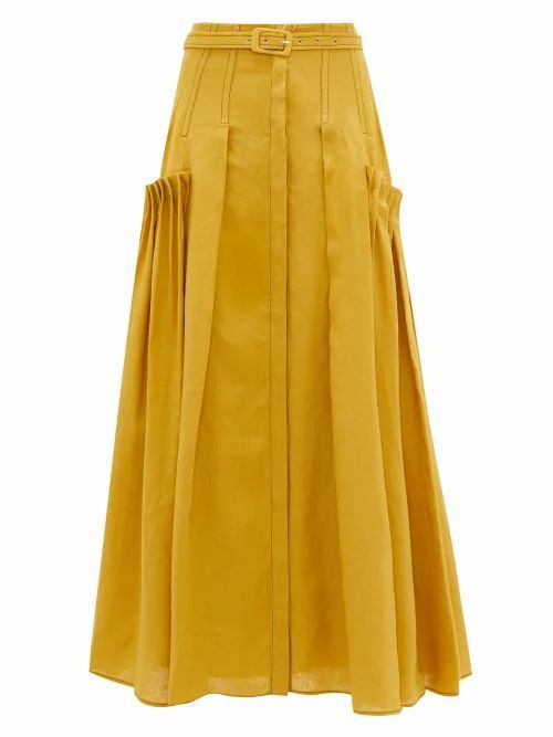 Gabriela Hearst - Cyrielle Pleated-panel Aloe-infused Linen Skirt - Womens - Yellow