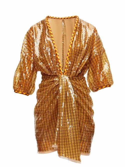 Fendi - Sequinned Plunge-neck Mini Dress - Womens - Brown Print