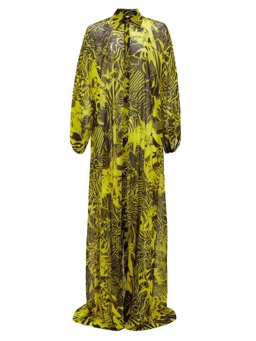 Halpern - Floral-print Satin Maxi Dress - Womens - Yellow Print