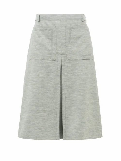 Burberry - Inverted Box-pleat Wool-blend Jersey Skirt - Womens - Light Grey