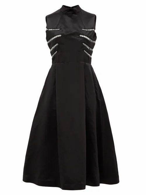 Eyelet-embellished Open-back Satin Midi Dress - Womens - Black