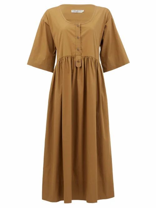 Mary Buttoned Cotton-poplin Midi Dress - Womens - Brown