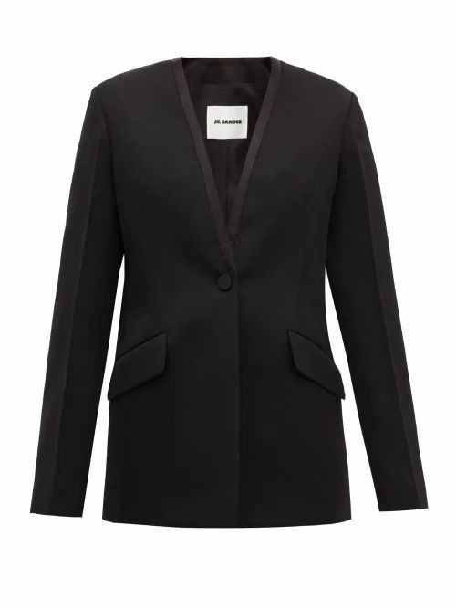 Jil Sander - P.m. Collarless Wool Tuxedo Jacket - Womens - Black