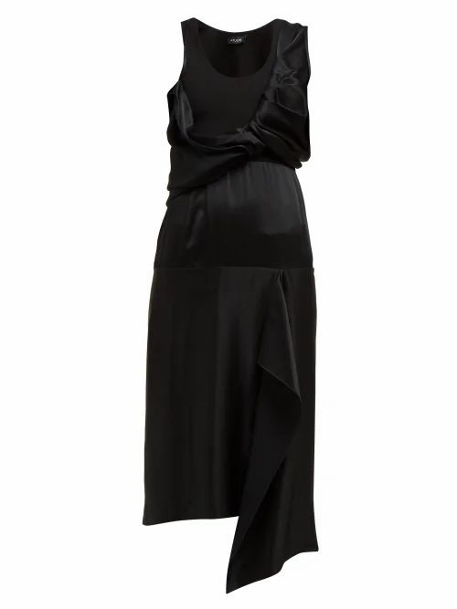 Draped-bodice Satin Dress - Womens - Black