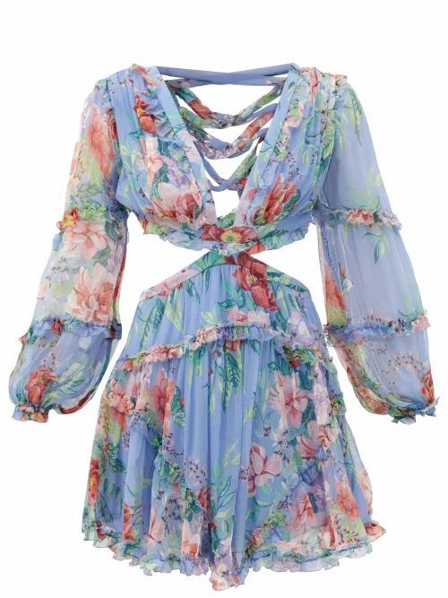 Zimmermann - Bellitude Laced Floral-print Silk Mini Dress - Womens - Blue Print