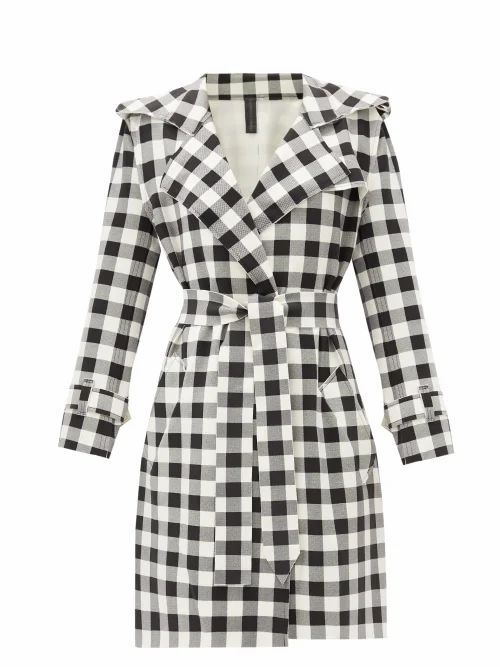 Norma Kamali - Double-breasted Gingham Trench Coat - Womens - Black White