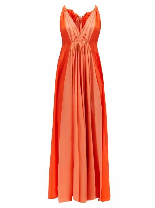 Kalita - Inana Gathered Habotai-silk Maxi Dress - Womens - Orange Multi