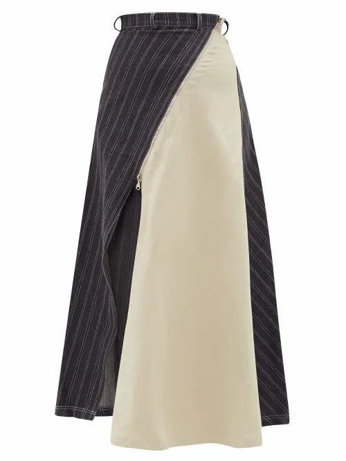 Roni Helou - Illustris Asymmetric Denim And Twill Skirt - Womens - Grey Multi
