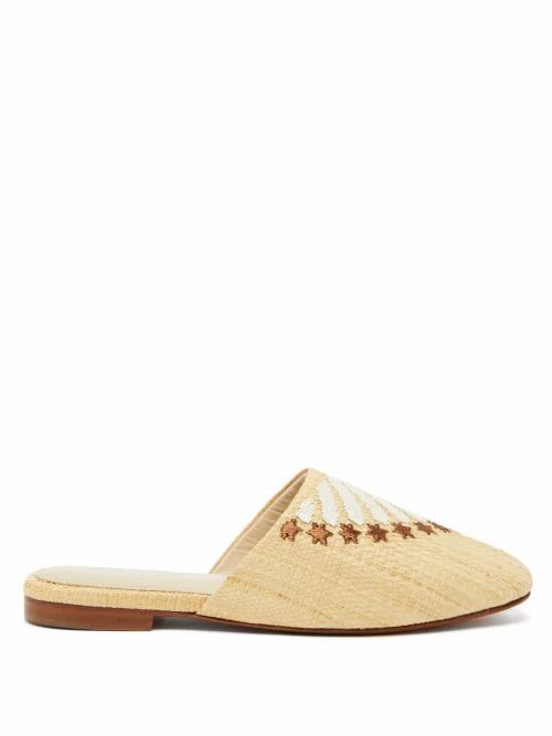 Zyne - Beaded And Embroidered Raffia Babouche Mules - Womens - Bronze