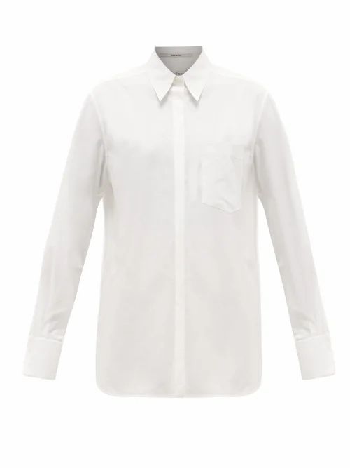Oversized Chest-pocket Organic Cotton-poplin Shirt - Womens - White