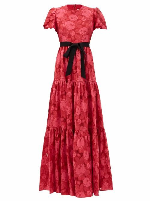 Erdem - Trin Tiered Floral-jacquard Satin Gown - Womens - Pink