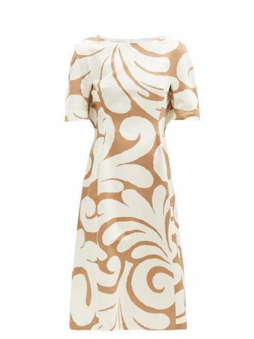 Swirl-print Cotton-blend Canvas Dress - Womens - Beige Multi