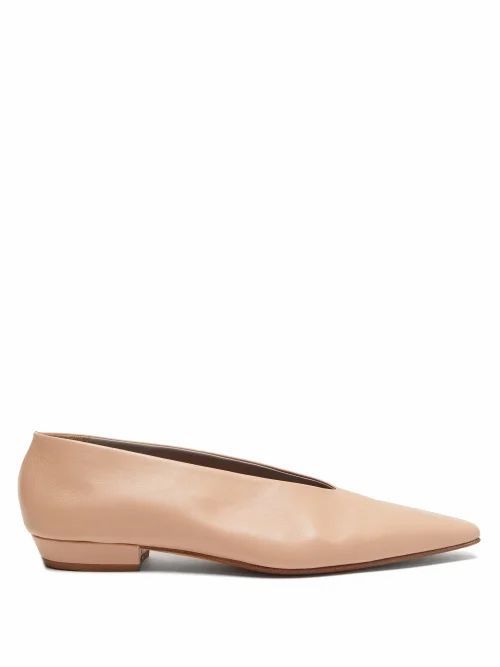 Point-toe Leather Flats - Womens - Nude