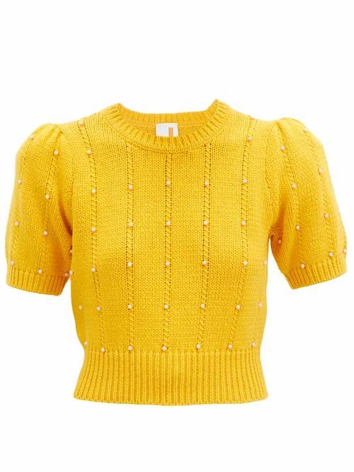 Joostricot - Beaded Cable-knit Cotton-blend Sweater - Womens - Yellow Multi