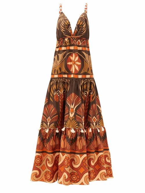 Johanna Ortiz - Neptunian Geometric-print Cotton-poplin Maxi Dress - Womens - Brown Multi