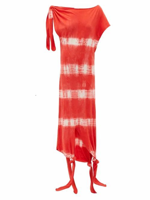 Knotted Tie-dye Silk-cotton Dress - Womens - Red White
