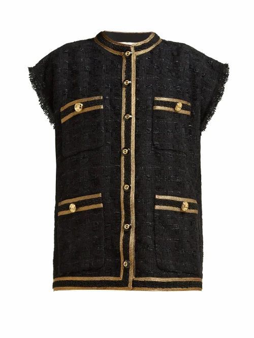 Gucci - Single-breasted Bouclé Tweed Sleeveless Jacket - Womens - Black Gold