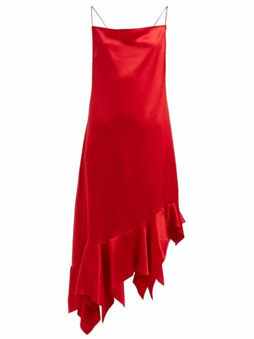 Marques'almeida - Asymmetric Silk-satin Midi Dress - Womens - Red