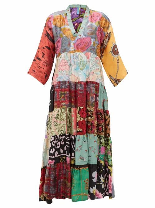 Rianna + Nina - Vintage Patchwork-print V-neck Silk Dress - Womens - Multi