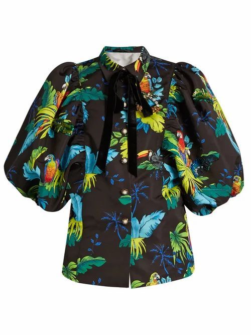 Marc Jacobs Runway - Tropical Bird-print Puff-sleeved Jacket - Womens - Black Multi