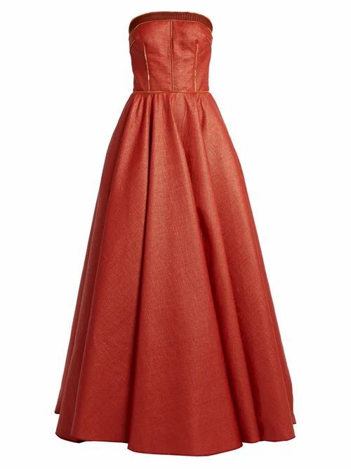 Sophie Theallet - Rust Bandeau Woven-raffia Gown - Womens - Red