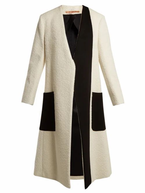 Summa - Collarless Bi-colour Coat - Womens - White Black