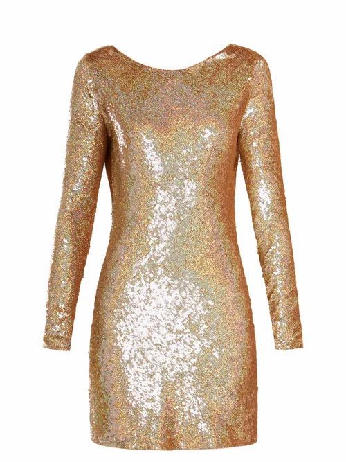 Ashish - Cowl-back Sequin-embellished Long-sleeved Dress - Womens - Gold