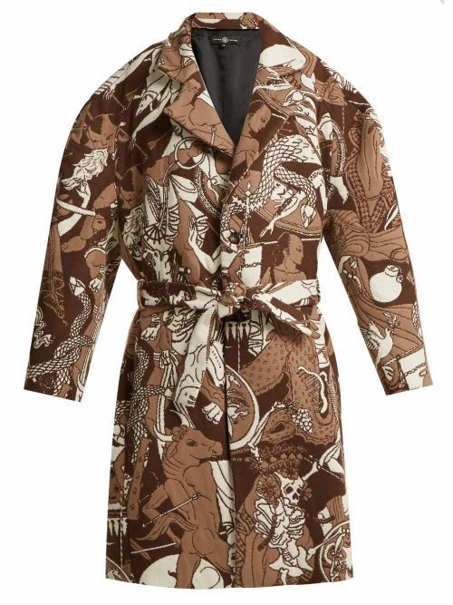 Edward Crutchley - Oversized Wool-jacquard Coat - Womens - Brown Multi