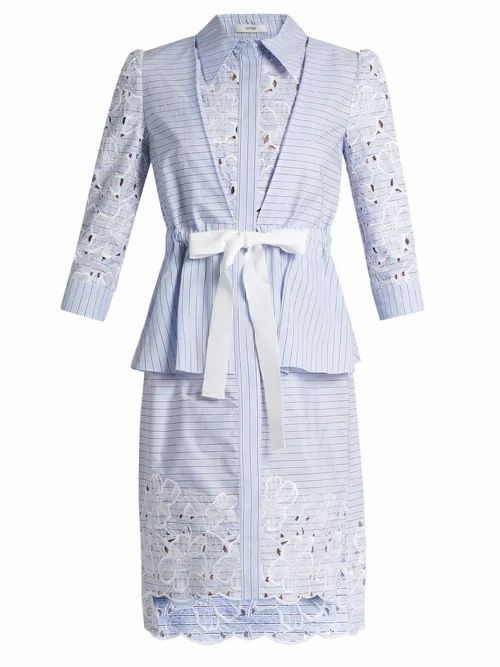Erdem - Zuni Striped Broderie-anglaise Dress - Womens - Blue White