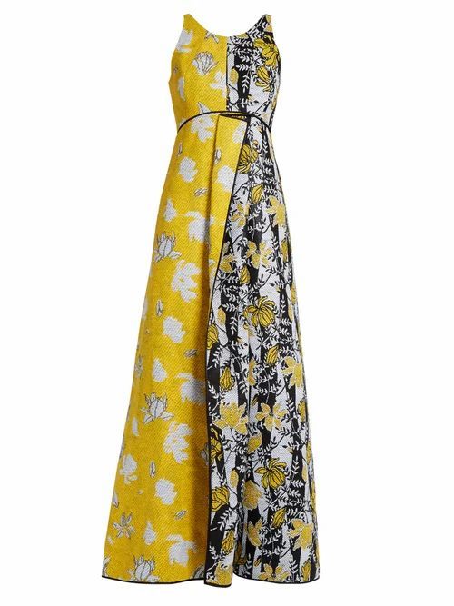 Carl Kapp - Tropical Floral-jacquard Gown - Womens - Yellow Multi