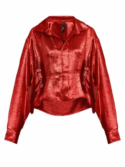 Paula Knorr - Big Long-sleeved Silk-blend Lamé Shirt - Womens - Red