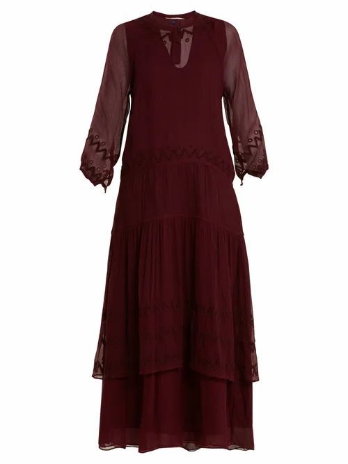 Jupe By Jackie - Vesuvius Embroidered Silk-chiffon Dress - Womens - Burgundy Multi
