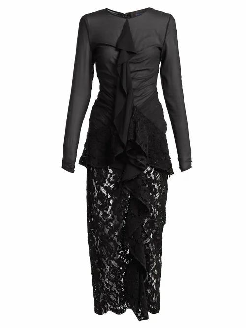 Ruffle Front Lace Dress - Womens - Black