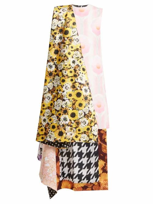 Richard Quinn - Asymmetric Floral-print Panelled Satin Dress - Womens - Multi