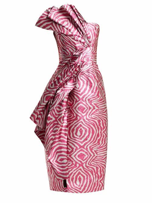Halpern - Zebra Lamé Strapless Midi Dress - Womens - Pink Multi