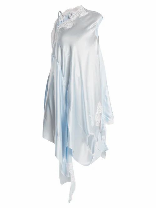 Deconstructed Silk-satin Slip Dress - Womens - Light Blue