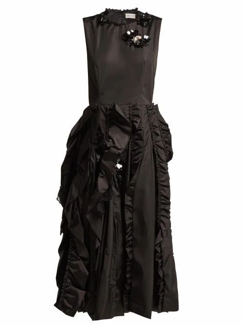 Ruffled Midi Dress - Womens - Black