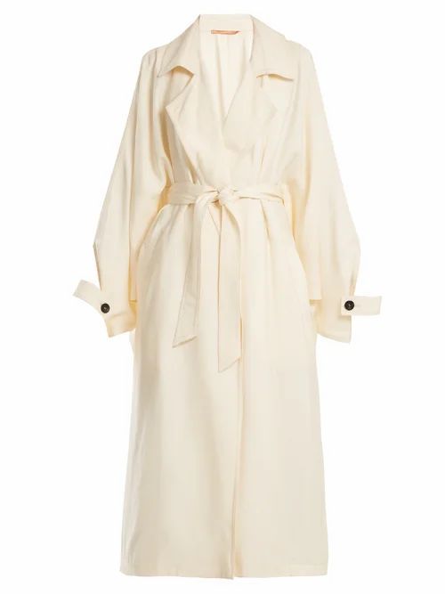 Summa - Notch-lapel Belted Satin Trench Coat - Womens - White
