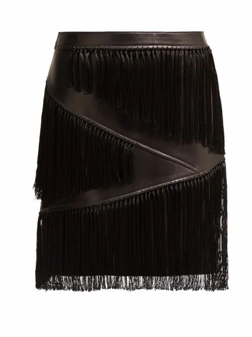 Versace - Fringed Leather Mini Skirt - Womens - Black