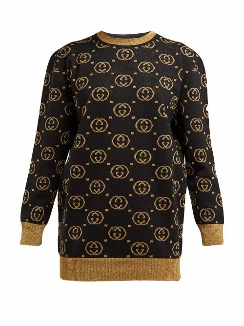 Gucci - GG-jacquard Wool-blend Sweater - Womens - Black Gold
