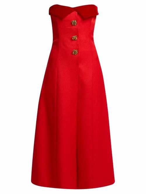 Rebecca De Ravenel - Strapless Silk And Wool-blend Midi Dress - Womens - Red