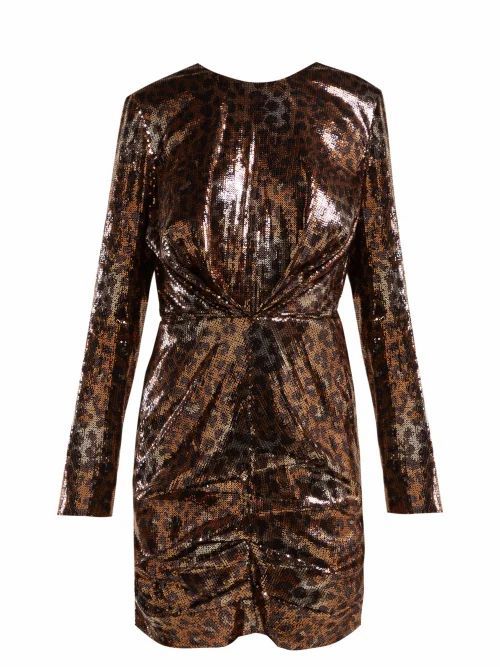 MSGM - Leopard-print Sequinned Mini Dress - Womens - Black Gold