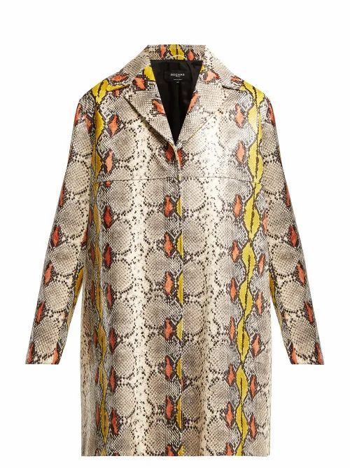 Rochas - Single-breasted Python-effect Leather Coat - Womens - Multi